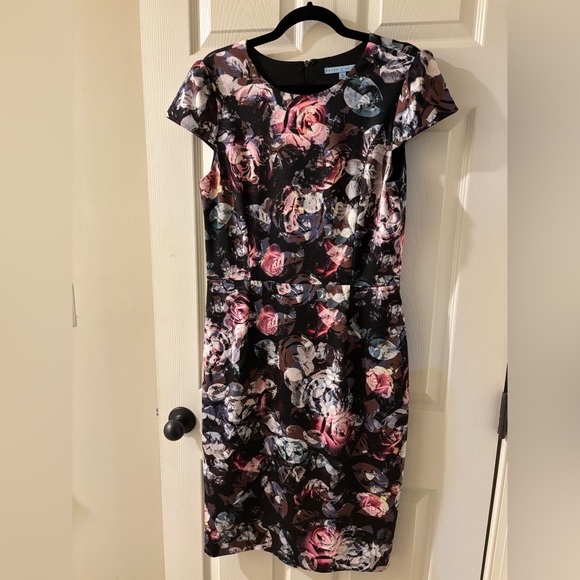 ANTONIO MELANI Dresses & Skirts - ANTONIO MELANI Black and Pink Floral Midi Dress Size 14